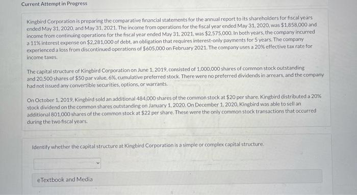  Current Attempt in Progress Kingbird Corporation is preparing the comparative financial