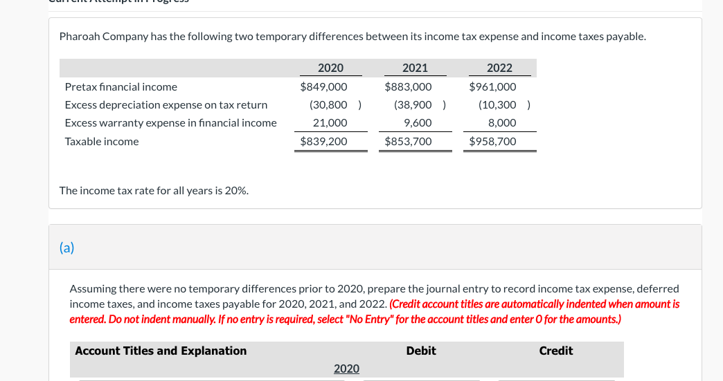 Pharoah Company has the following two temporary differences between its income