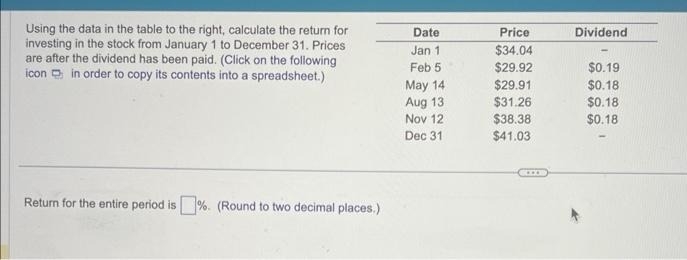  Using the data in the table to the right, calculate the