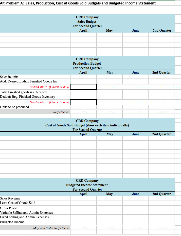 budgets. Estimates of sales in units are made for each month Production