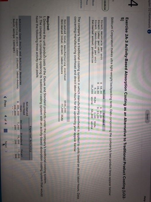  apter 02 Homework Help Exercise 2A-3 Activity-Based Absorption Costing as an