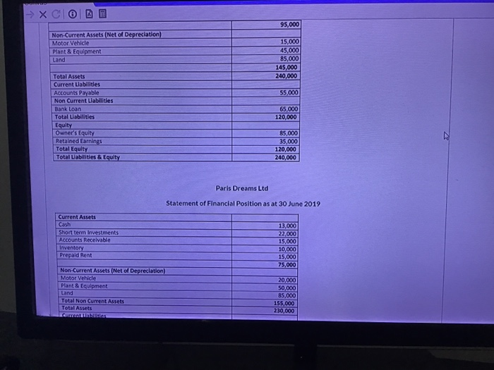 balance sheets of Paris Dreams Ltd, a clothing retailer for the previous