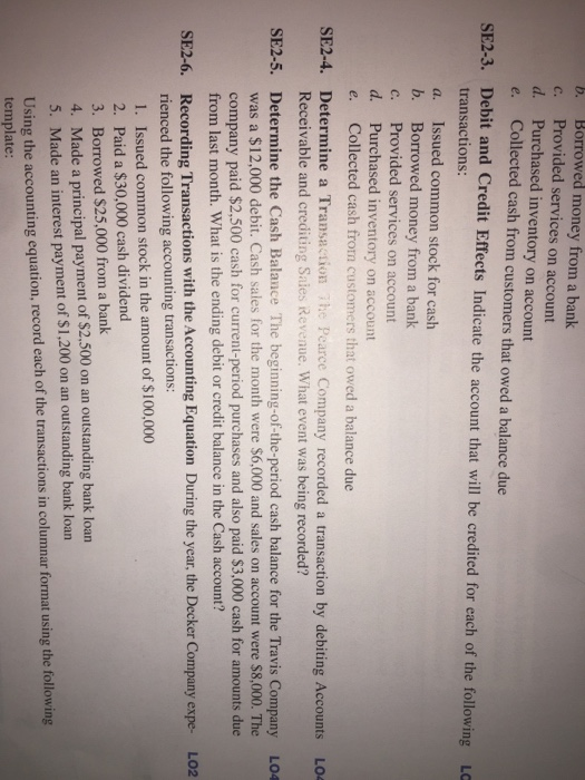  b. c. d. e. Borrowed money from a bank Provided services