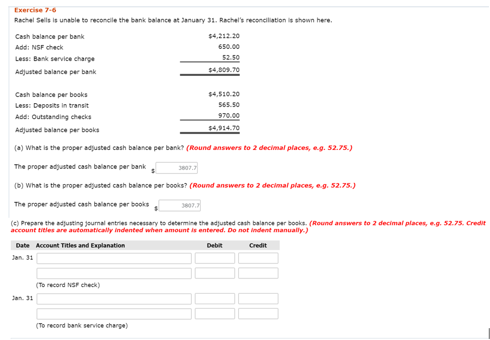 I need help with part C Exercise 7-6 Rachel Sells is unable