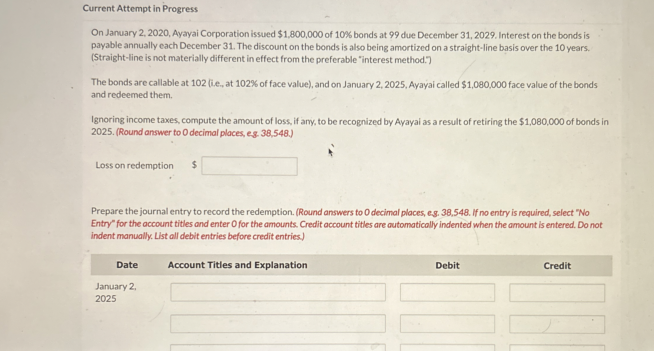  Current Attempt in Progress On January 2,2020, Ayayai Corporation issued $1,800,000