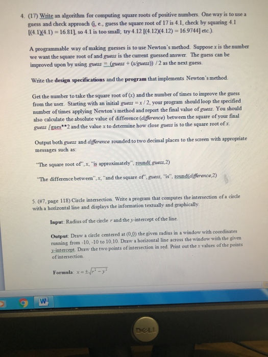  4 (17 Write an algorithm for computing square roots of positive