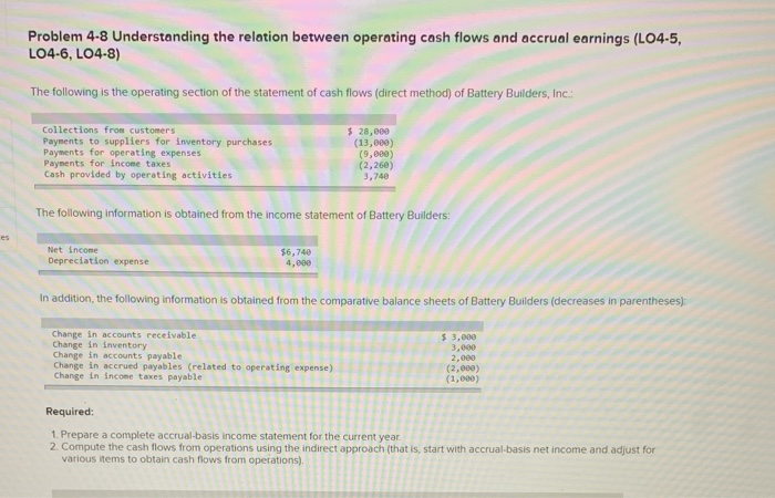  Problem 4-8 Understanding the relation between operating cash flows and accrual