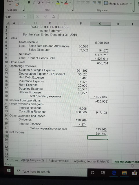 ad of Period Worksheet For the Year Ended December 31, 2019 Unadjusted