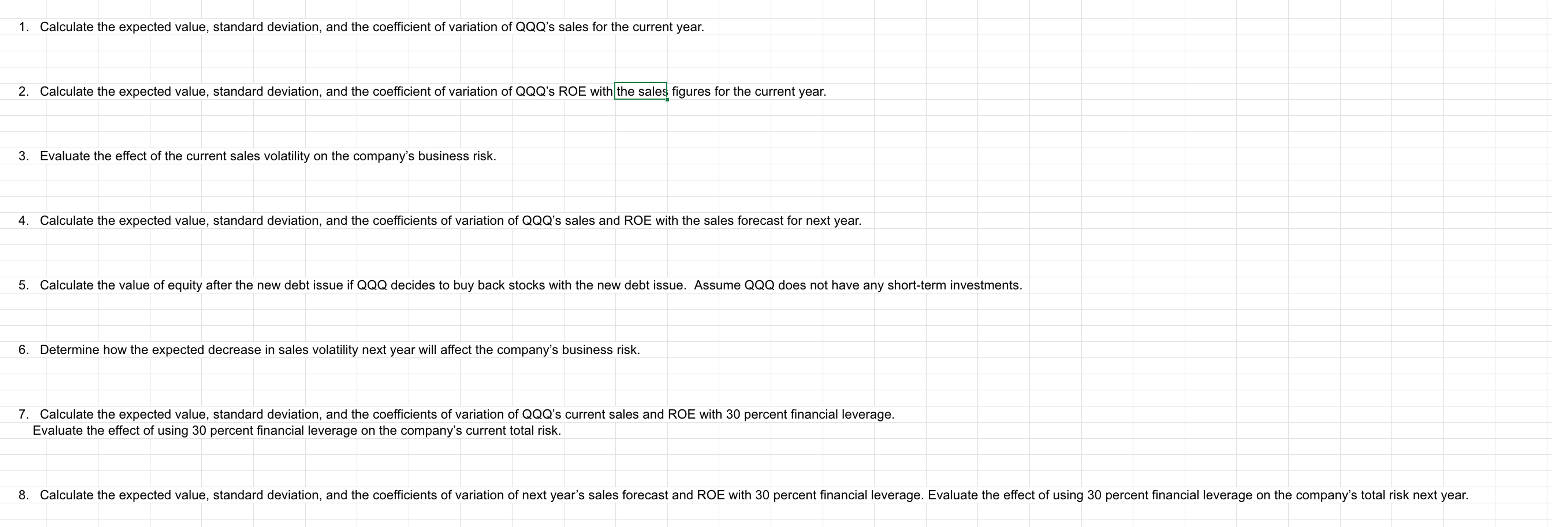  1. Calculate the expected value, standard deviation, and the coefficient of