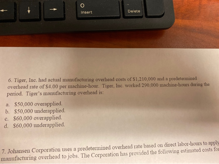  O Insert Delete 6. Tiger, Inc. had actual manufacturing overhead costs