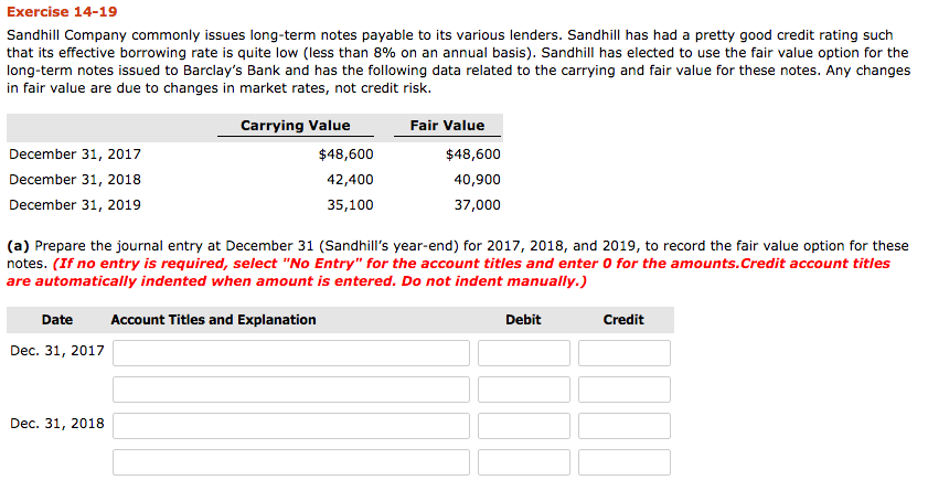 Exercise 14-19 Sandhill Company commonly issues long-term notes payable to its