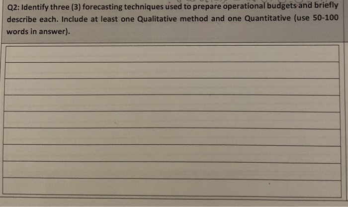 techniques used to prepare operational budgets and briefly describe each. Include at