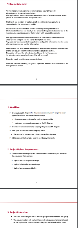  i have project in database : Restaurant Project Requirements Document 2