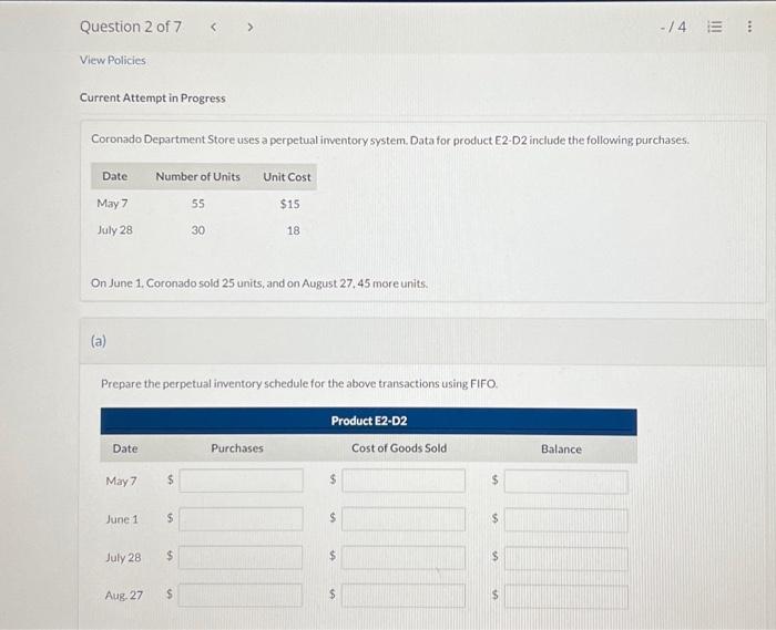 any help available Current Attempt in Progress Coronado Department Store uses a