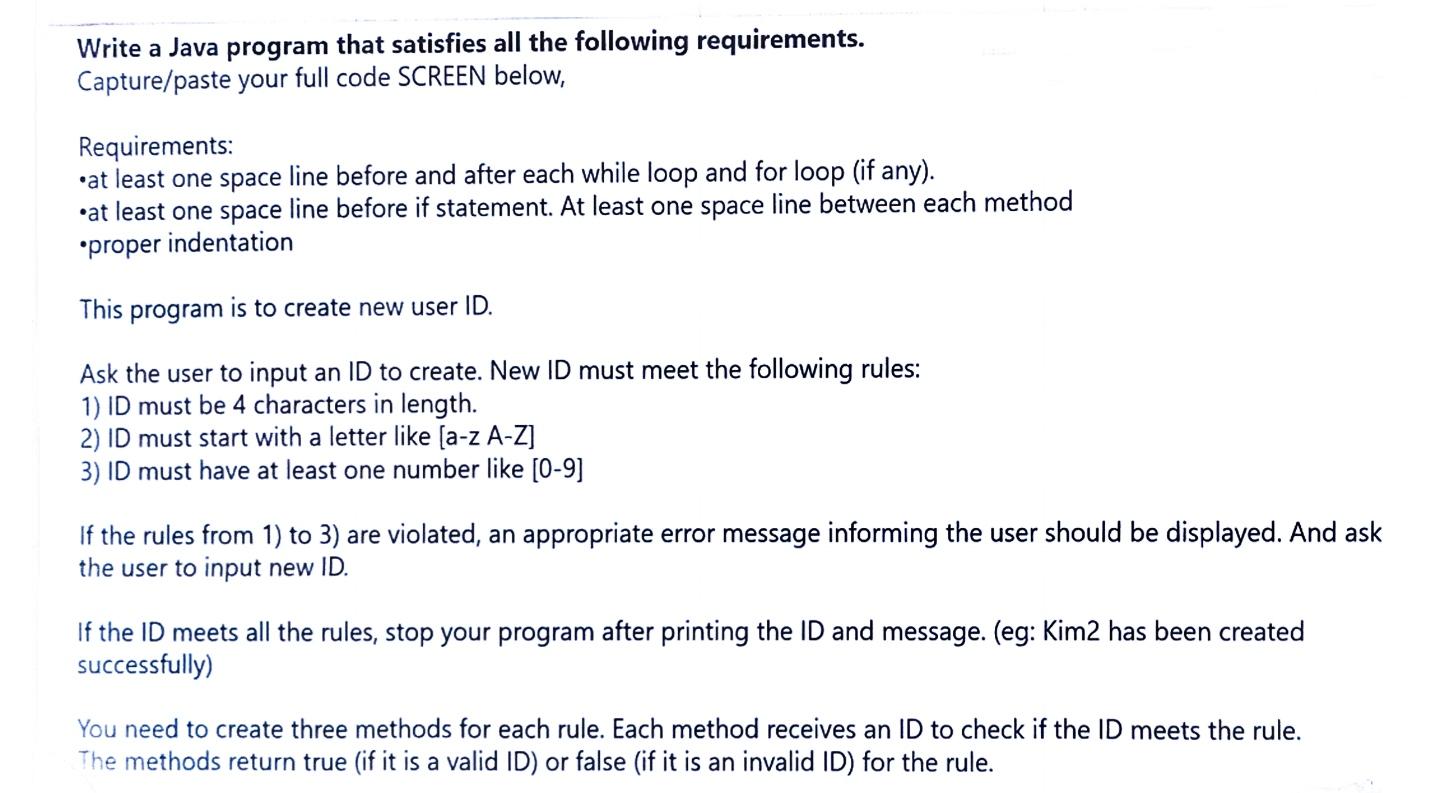  Write a Java program that satisfies all the following requirements. Capture/paste