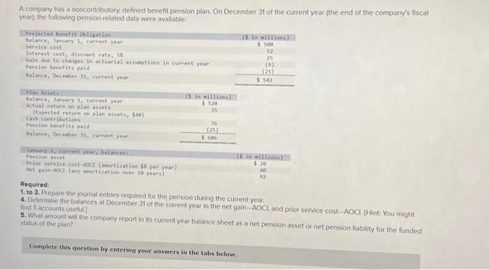  please help A company has a noncontributory, defined benefit pension plan.