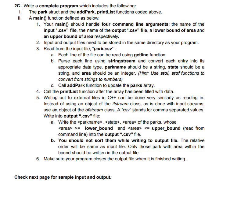 program that: 1. Reads a ".csv" file with up to 100 lines