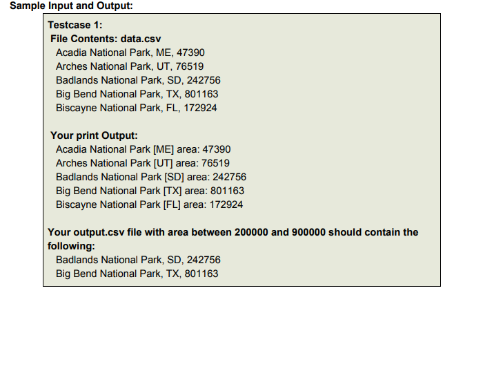 and columns containing information on national parks. 2. Stores the information in