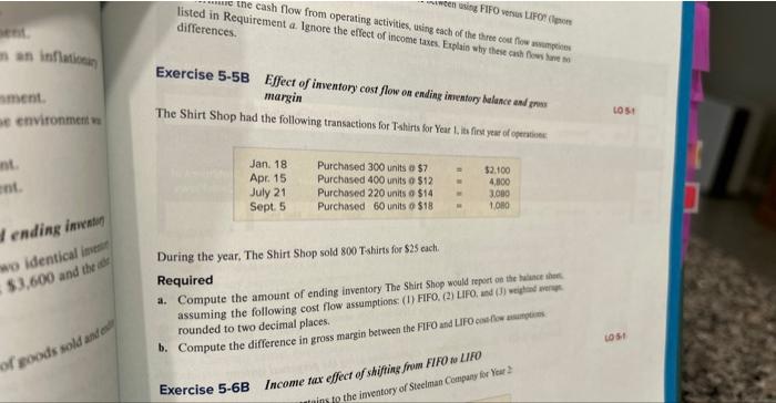 Exercise 5-5B listed in Requirement flow from operating activities, using tach of