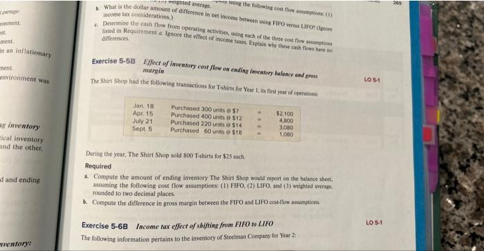 the three cout flow awmpener differences. Exercise 5-58 Effect of imentory cost