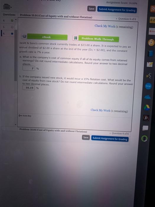  Assignment Score: 16.667 Save Submit Assignment for Grading Questions Problem 10.01