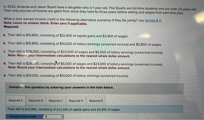 help with A through E please In 2022, Amanda and Jaxon Stuart