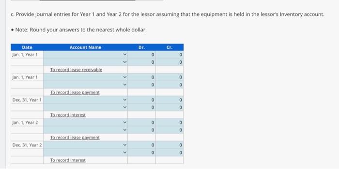 value Recording Sales-Type Lease, Purchase Option-Lessor Fint Company leased egupment to Land