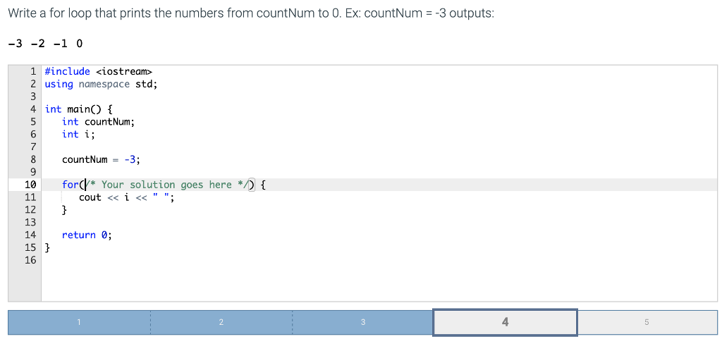  Write a for loop that prints the numbers from countNum to