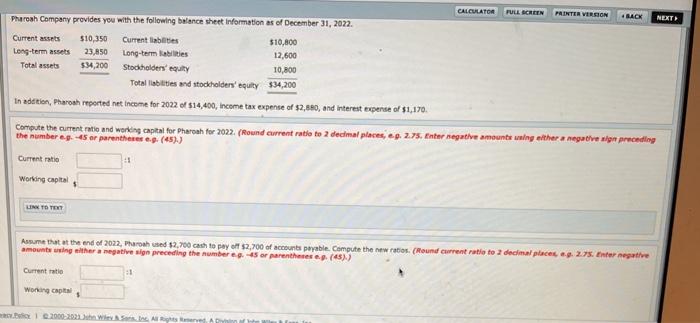  CALCULATOR FULL SCREEN PAINTER VERSION + BACK NEXT Pharoah Company provides