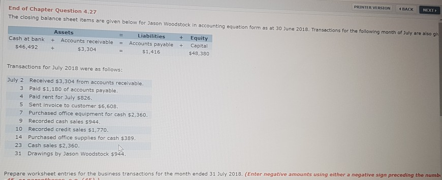 PRINTER VERSION BACK NEXT End of Chapter Question 4.27 The closing