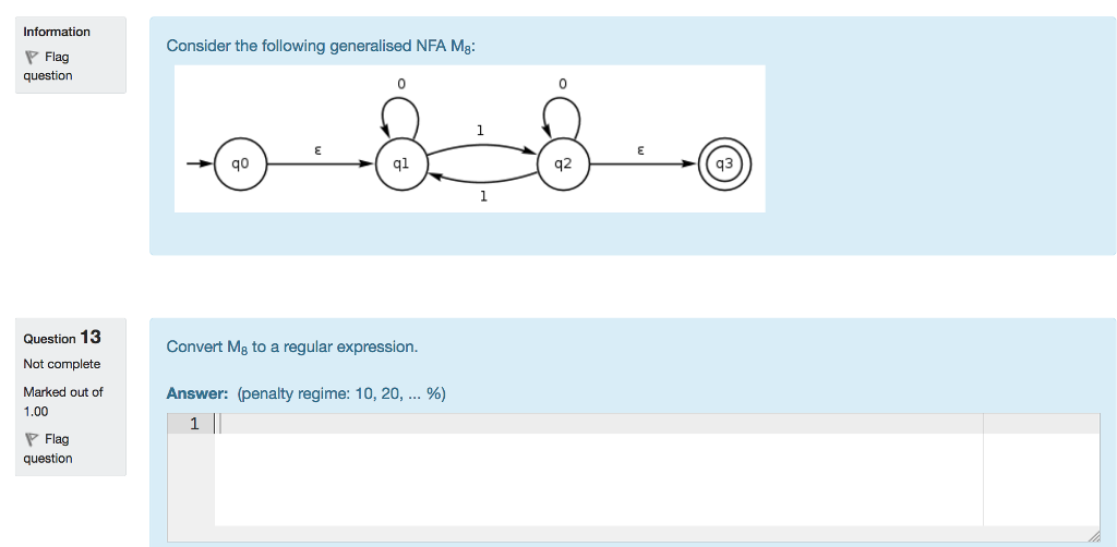 Q1: The regular expression needs to be in strings form Q2 Q3
