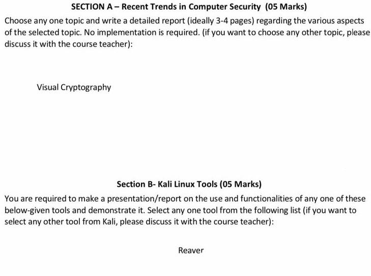  SECTION A - Recent Trends in Computer Security (05 Marks) Choose