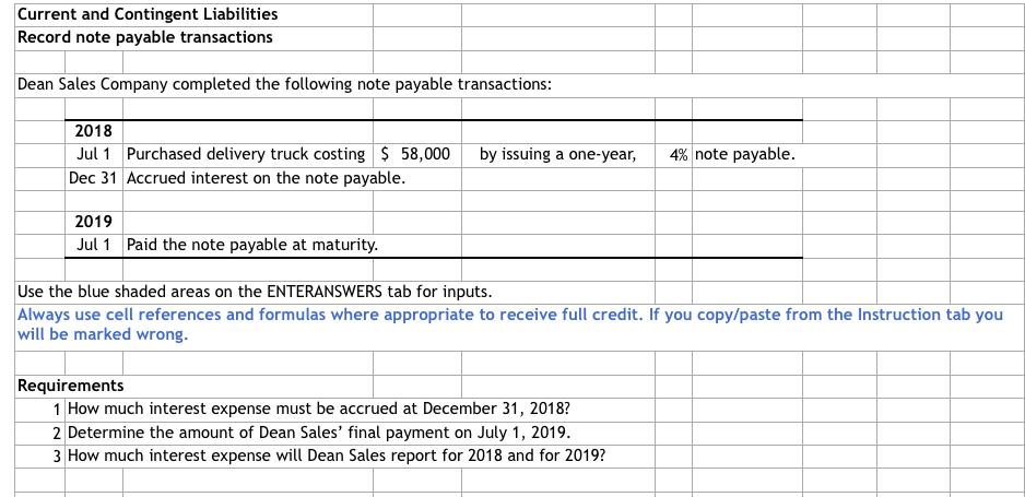  Current and Contingent Liabilities Record note payable transactions Dean Sales Company