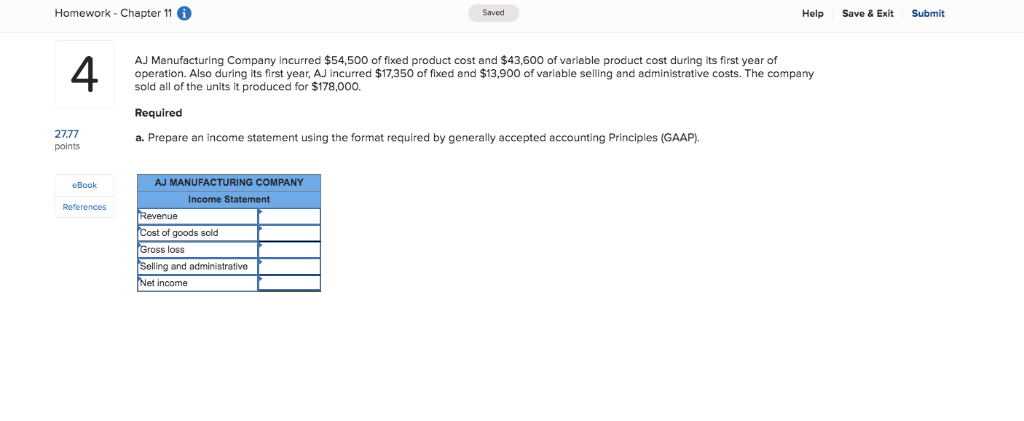 4 Homework - Chapter 11 6 Saved Help Save & Exit Submit