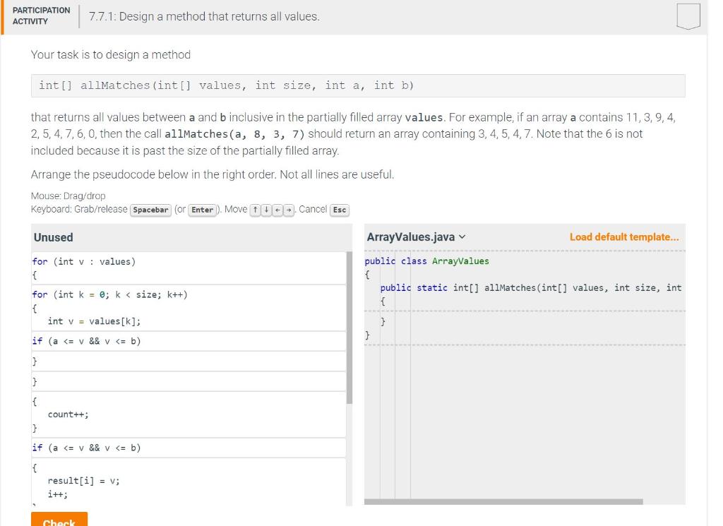 in JAVA pls 7.7.1: Design a method that returns all values. Your