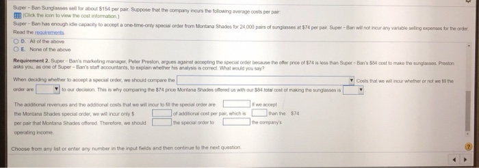 for about $154 per pair. Suppose that the company incurs the following