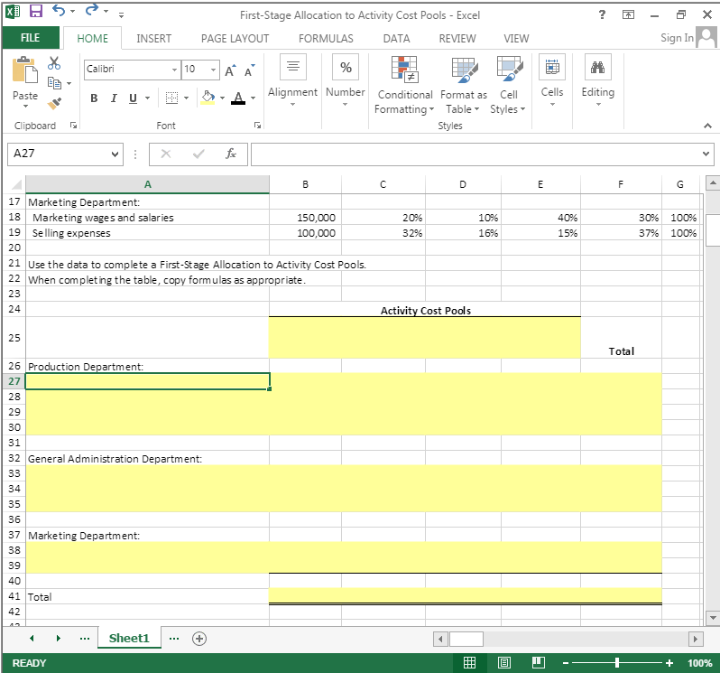 to be entered as a formula The following information relates to overhead