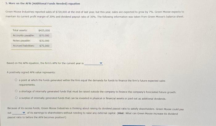  3. More on the AFN (Additional Funds Needed) equation Green Moose