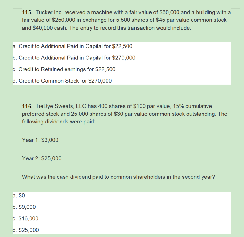 115. Tucker Inc. received a machine with a fair value of