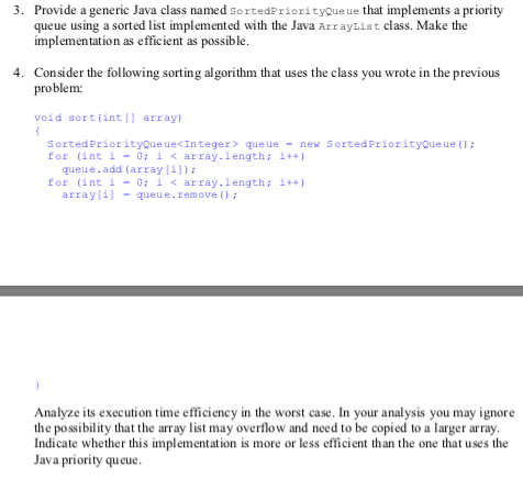 Provide a generic Java class named sortedPriorityQueue that implements a priority