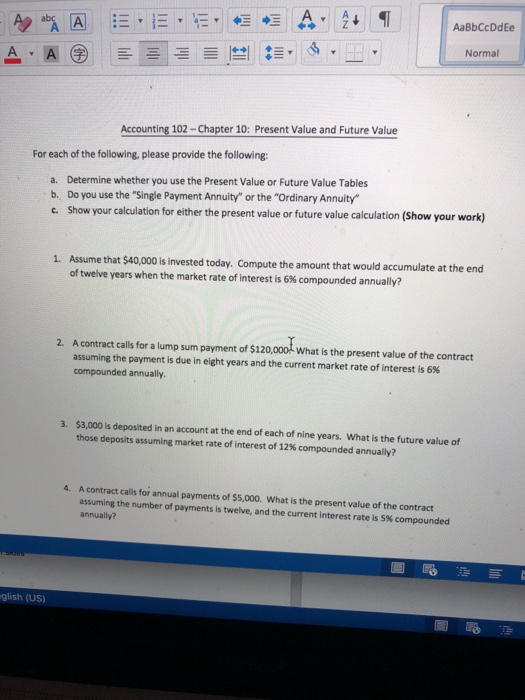  AaBbCcDdEe Normal Accounting 102-Chapter 10: Present Value and Future Value For