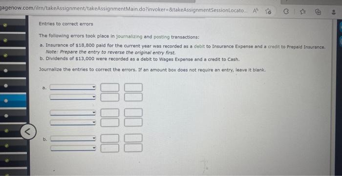  Entries to correct errors The following errors took place in fournalizing
