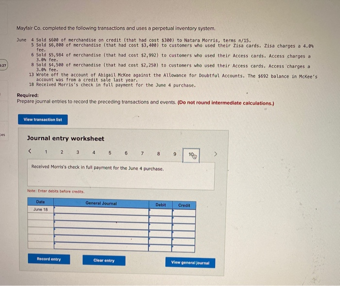 for Doubtful Accounts. The $692 balance in McKee's 18 Received Morris's check