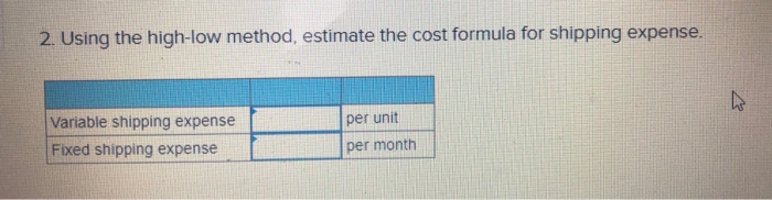 data relating to units shipped and total shipping expense Units Total Shipping