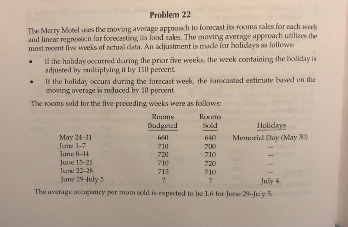  Problem 22 The Merry Motel uses the moving average approach to