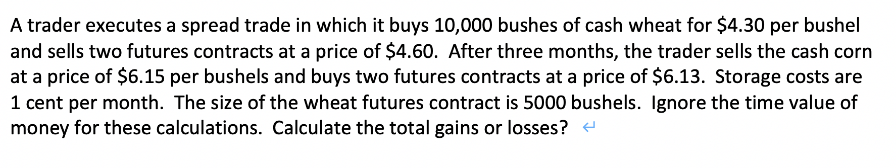 A trader executes a spread trade in which it buys 10,000