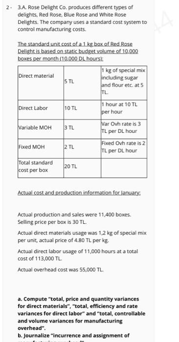 please be quick 2- 3.A. Rose Delight Co. produces different types of