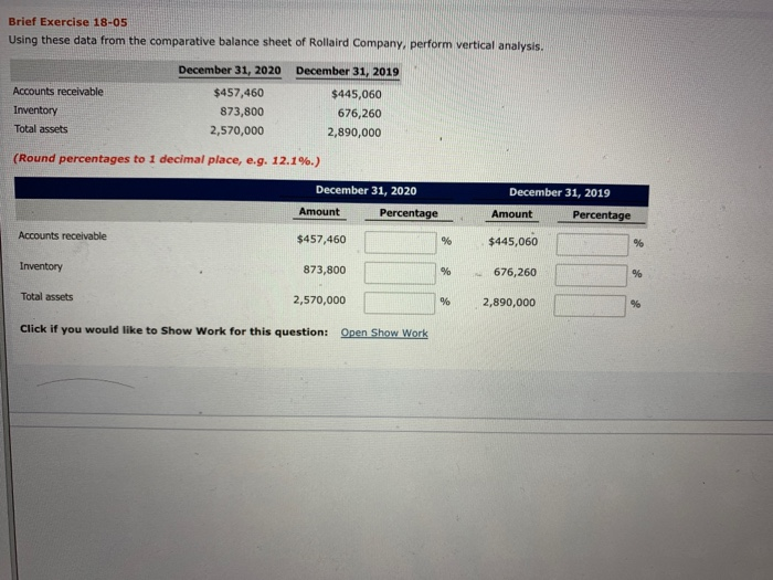  Brief Exercise 18-05 Using these data from the comparative balance sheet