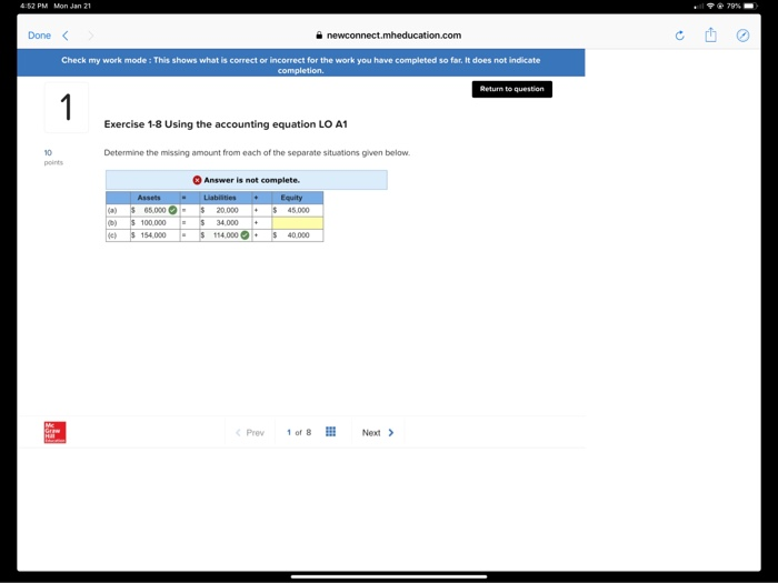  ?@79%- Done Check my work mode : This shows what is