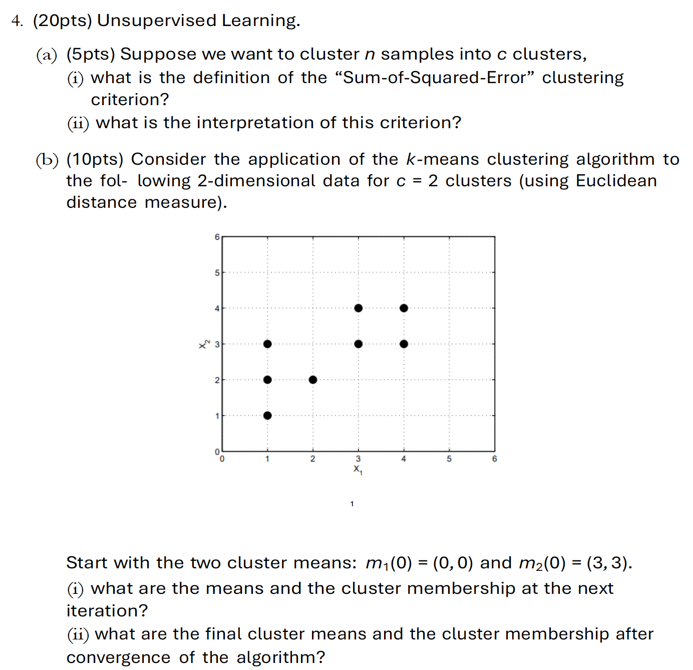  (20pts) Unsupervised Learning. (a)(5pts) Suppose we want to cluster n samples